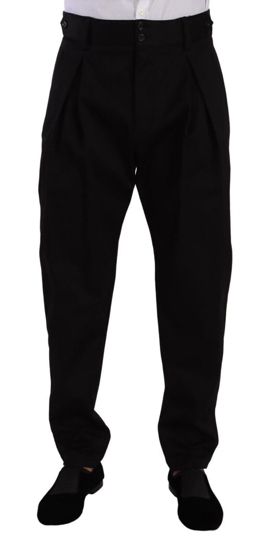 Pantalon habillé taille haute en coton noir Dolce &amp; Gabbana pour homme