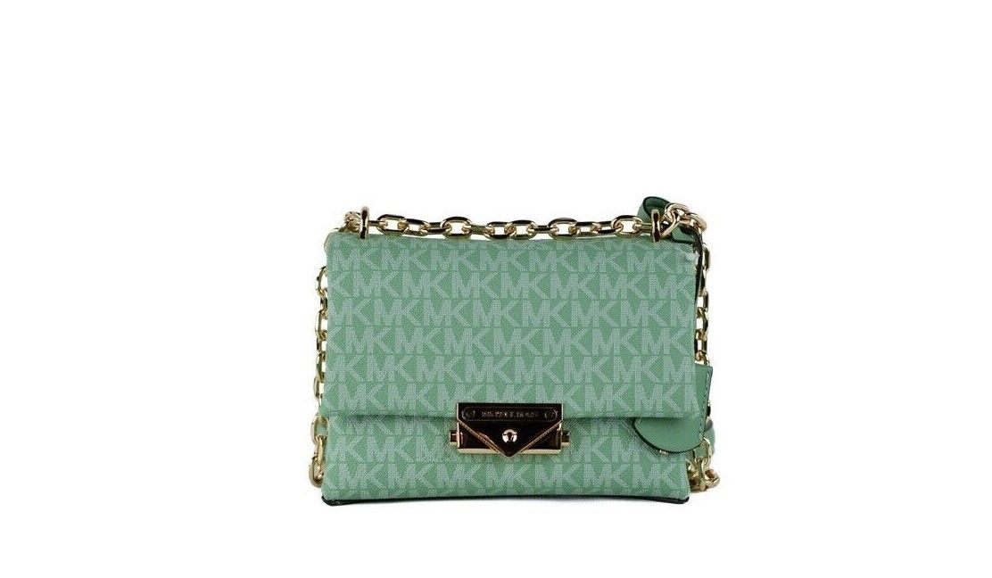 Michael Kors – Kleine, wandelbare Umhängetasche „Cece“ aus PVC mit charakteristischer Klappe in Seegrün