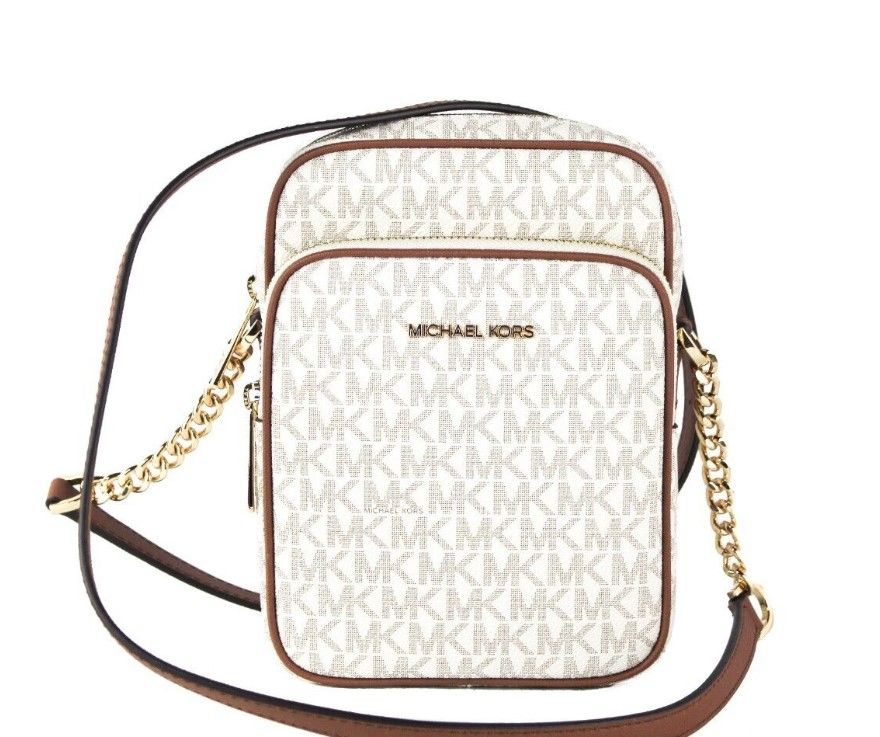 Michael Kors Jet Set – Mittelgroße Umhängetasche aus PVC in Vanille-Nord-Süd-Kette