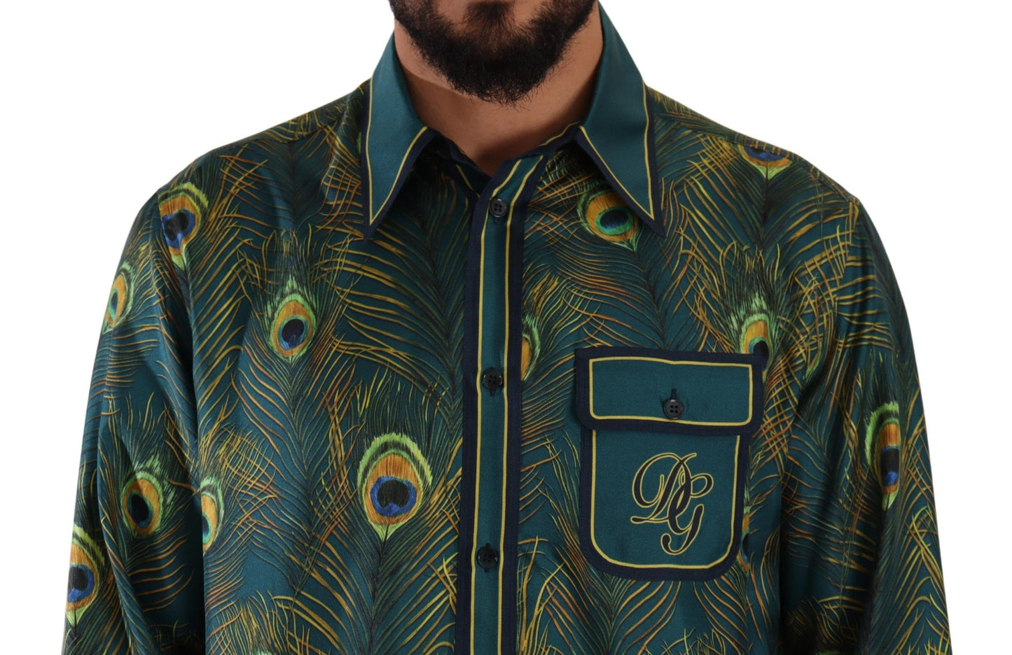 Chemise de pyjama en soie à imprimé plumes de paon Dolce &amp; Gabbana pour homme