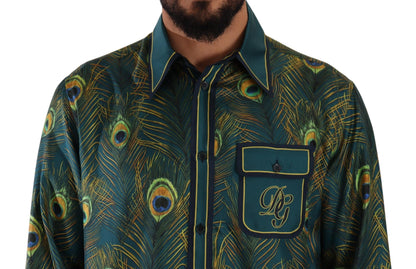 Chemise de pyjama en soie à imprimé plumes de paon Dolce &amp; Gabbana pour homme
