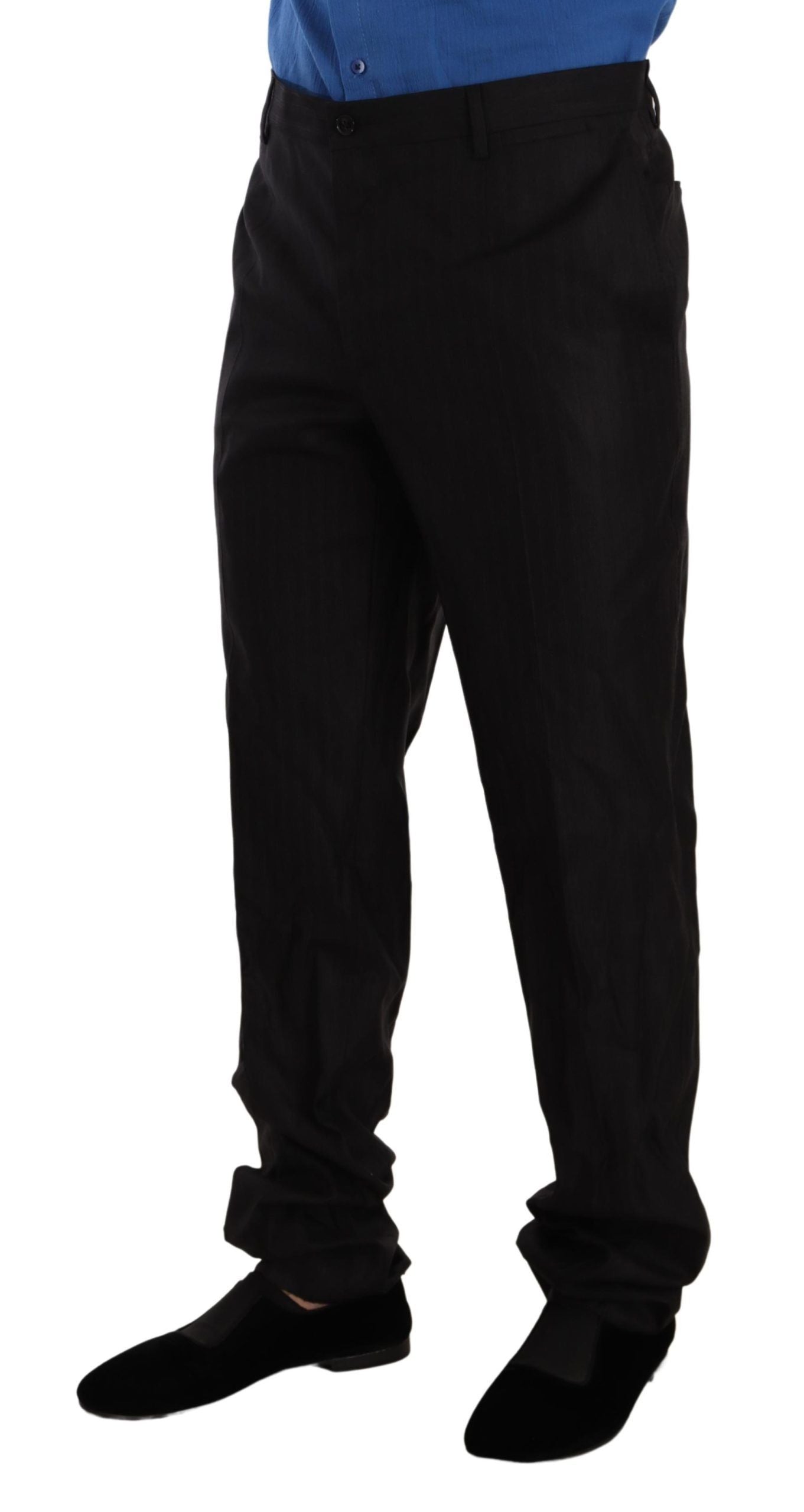 Pantalon habillé en laine et soie gris Dolce &amp; Gabbana