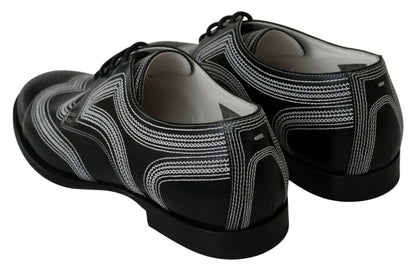 Dolce & Gabbana Black Leather Derby Formal White Lace Shoes