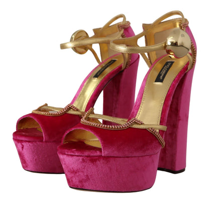 Sandales Dolce &amp; Gabbana en velours rose et cristaux à bride cheville