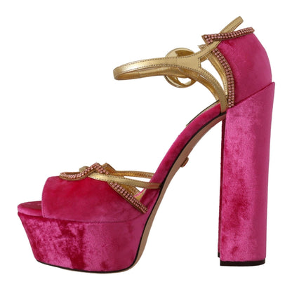 Sandales Dolce &amp; Gabbana en velours rose et cristaux à bride cheville