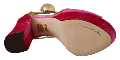 Sandales Dolce &amp; Gabbana en velours rose et cristaux à bride cheville