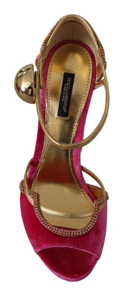 Sandales Dolce &amp; Gabbana en velours rose et cristaux à bride cheville