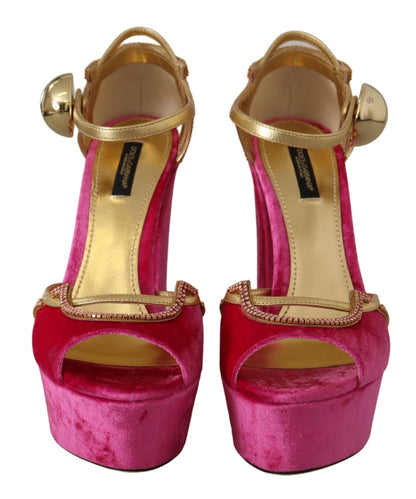 Sandales Dolce &amp; Gabbana en velours rose et cristaux à bride cheville
