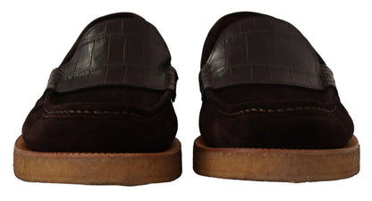 Mocassins plats à enfiler en cuir suédé marron Dolce &amp; Gabbana