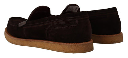 Mocassins plats à enfiler en cuir suédé marron Dolce &amp; Gabbana