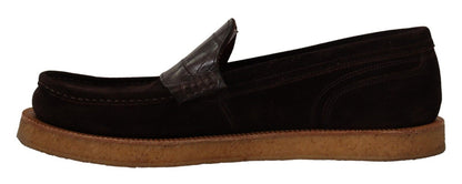 Mocassins plats à enfiler en cuir suédé marron Dolce &amp; Gabbana