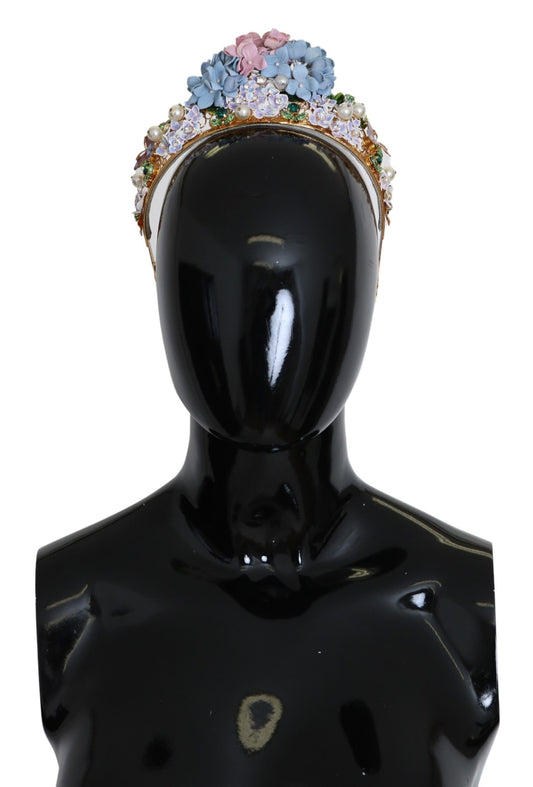 Serre-tête couronne diadème Dolce &amp; Gabbana en cristal doré et hortensia violet