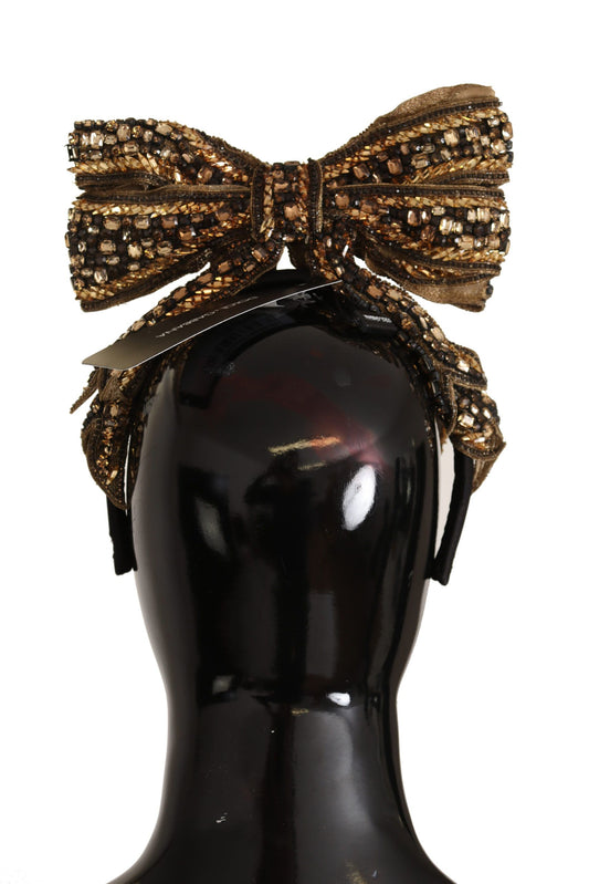 Serre-tête diadème en soie à paillettes et perles de cristal doré Dolce &amp; Gabbana