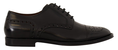 Chaussures Derby habillées à bout golf en cuir noir Dolce &amp; Gabbana pour homme