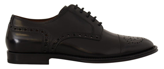 Chaussures Derby habillées à bout golf en cuir noir Dolce &amp; Gabbana pour homme