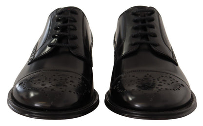 Chaussures Derby habillées à bout golf en cuir noir Dolce &amp; Gabbana pour homme