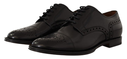 Chaussures Derby habillées à bout golf en cuir noir Dolce &amp; Gabbana pour homme