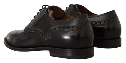 Chaussures Derby habillées à bout golf en cuir noir Dolce &amp; Gabbana pour homme