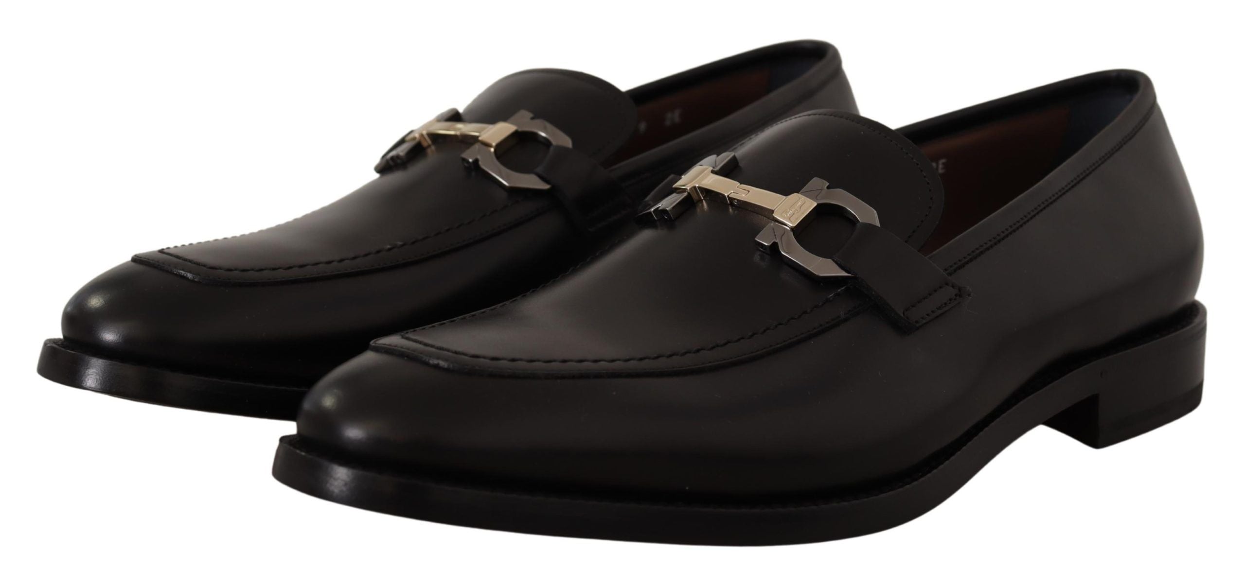 Mocassins en cuir noir avec boucle Gancio