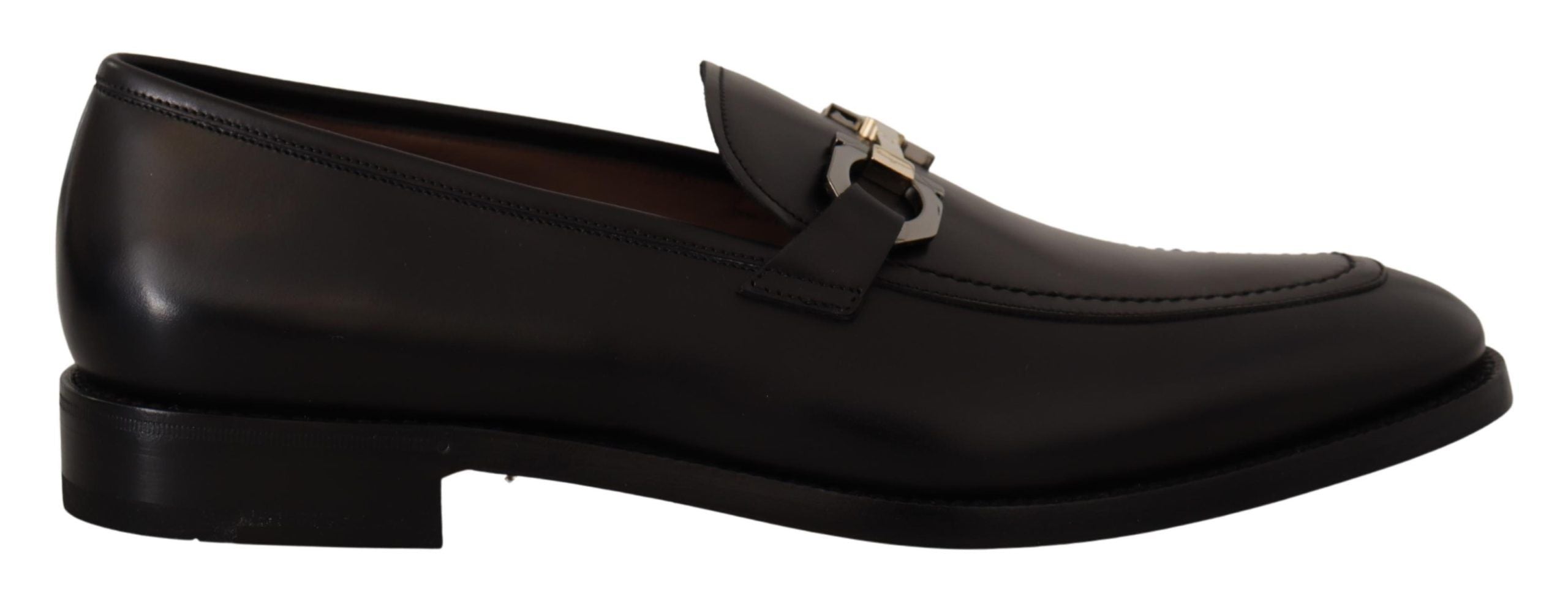 Mocassins en cuir noir avec boucle Gancio