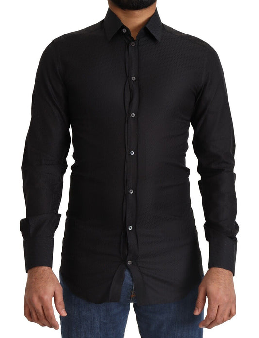 Chemise habillée slim en coton noir Dolce &amp; Gabbana