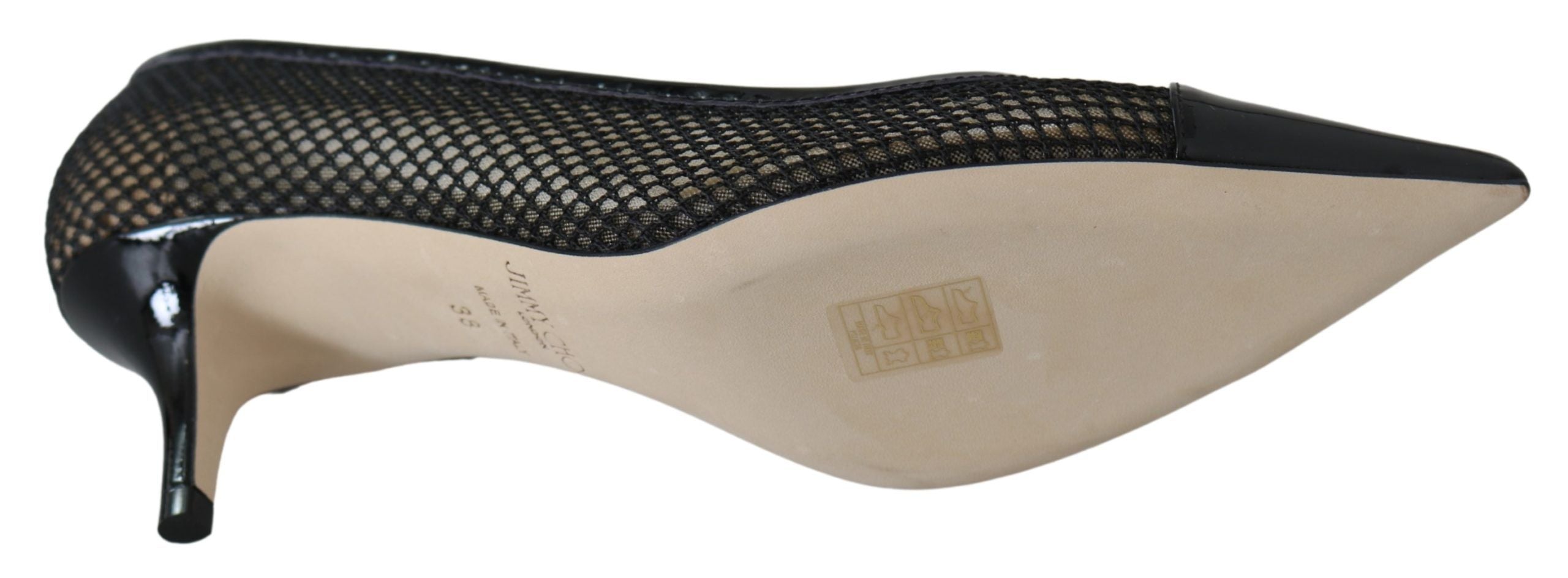 Escarpins à bout pointu en cuir verni et maille, élégants