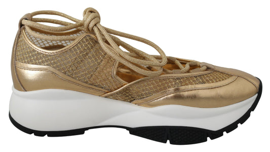 Jimmy Choo Golden Glamour Mesh-Leder-Sneakers