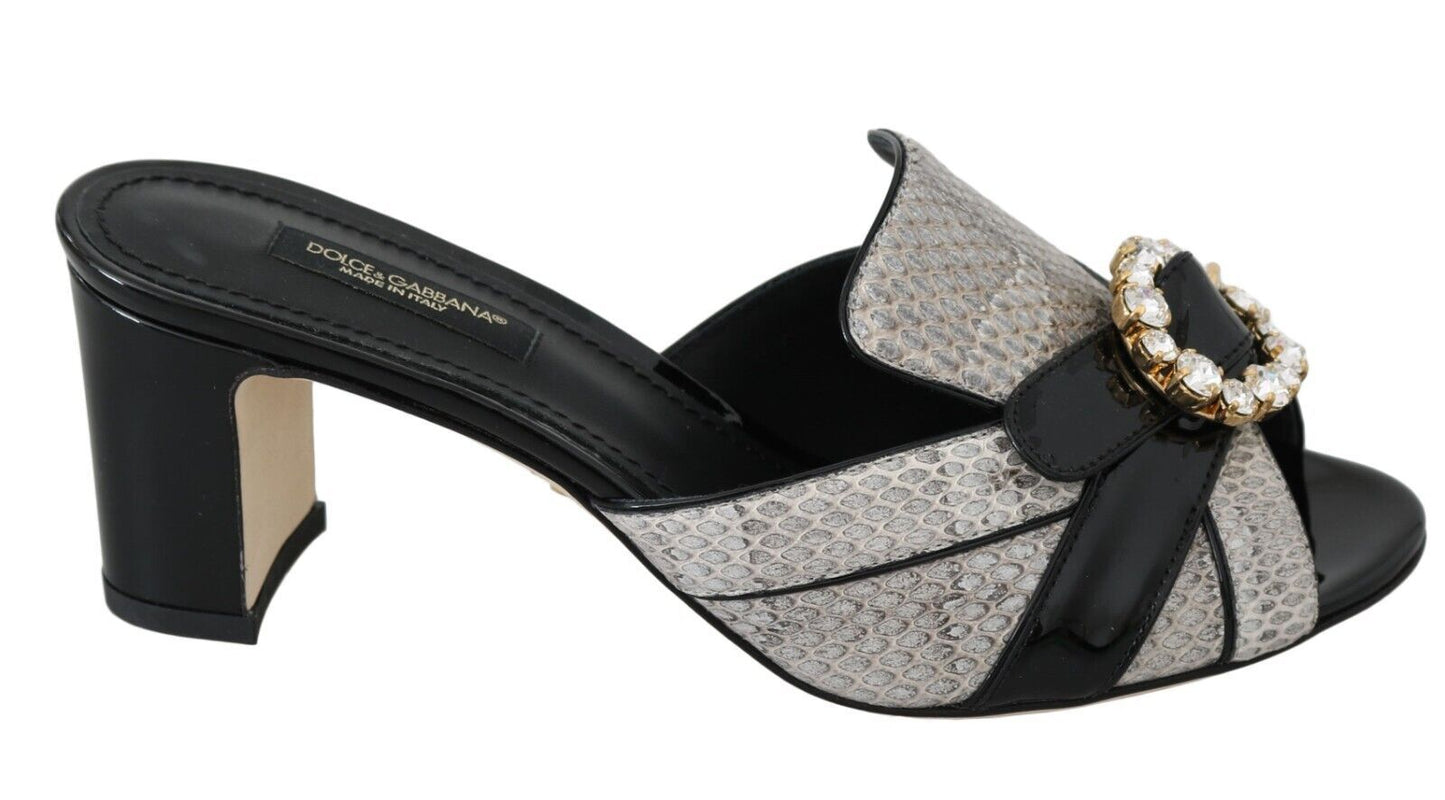 Sandales Dolce &amp; Gabbana en cuir exotique noir et gris avec cristaux
