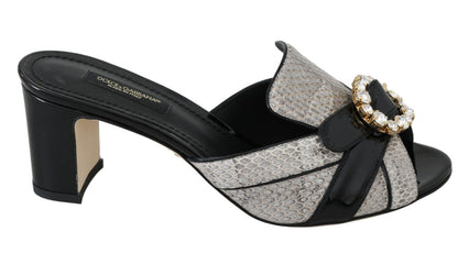 Sandales Dolce &amp; Gabbana en cuir exotique noir et gris avec cristaux