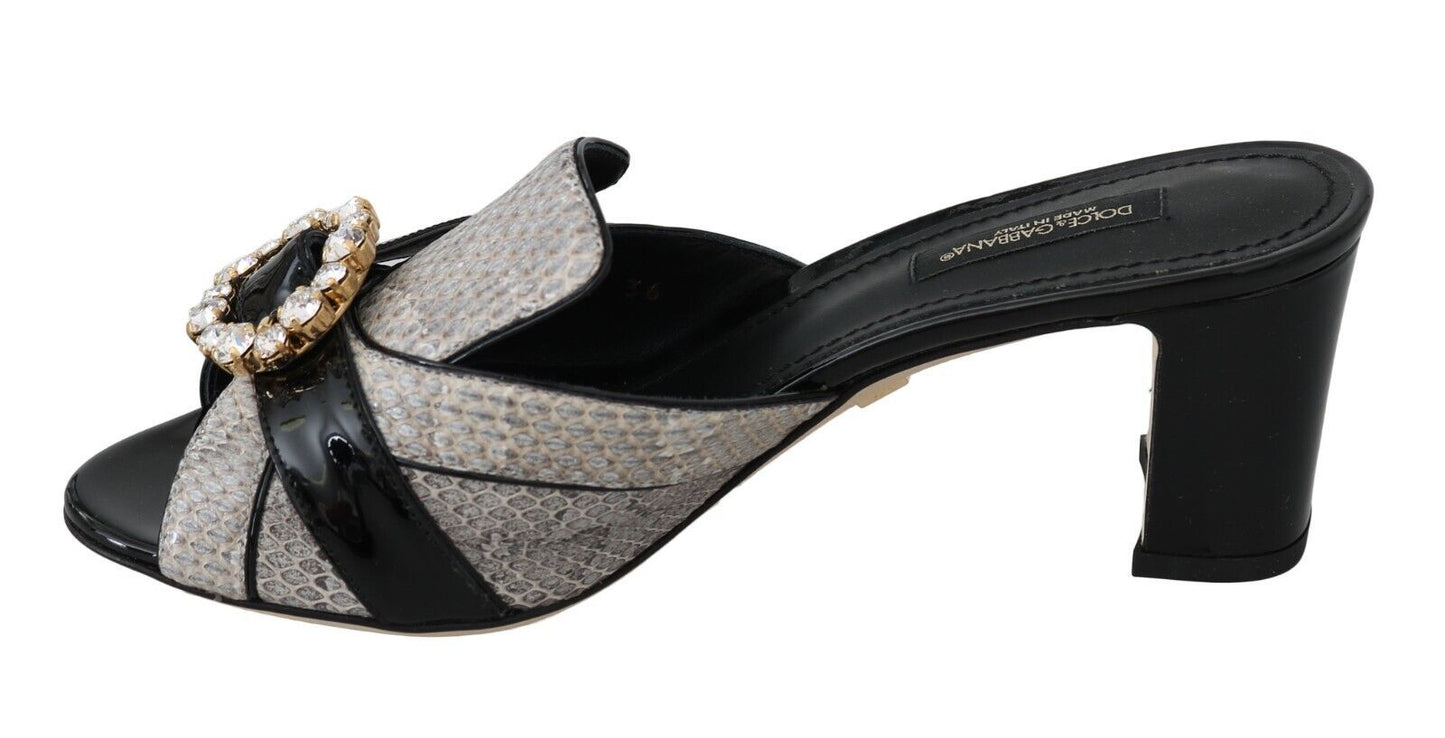 Sandales Dolce &amp; Gabbana en cuir exotique noir et gris avec cristaux