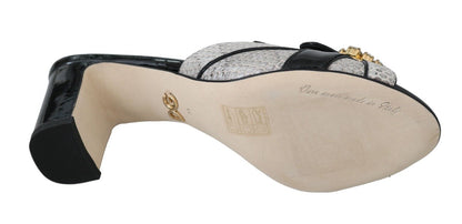 Sandales Dolce &amp; Gabbana en cuir exotique noir et gris avec cristaux