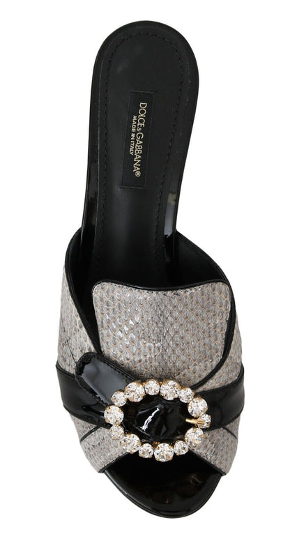 Sandales Dolce &amp; Gabbana en cuir exotique noir et gris avec cristaux