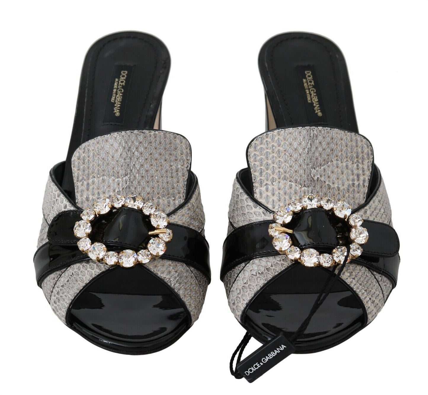 Sandales Dolce &amp; Gabbana en cuir exotique noir et gris avec cristaux