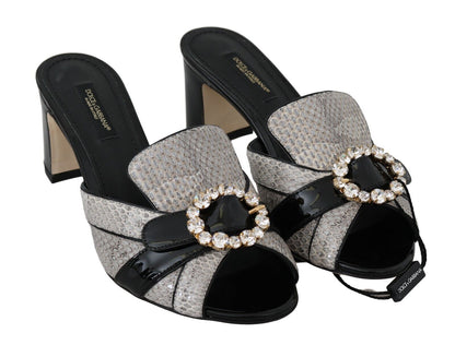 Sandales Dolce &amp; Gabbana en cuir exotique noir et gris avec cristaux