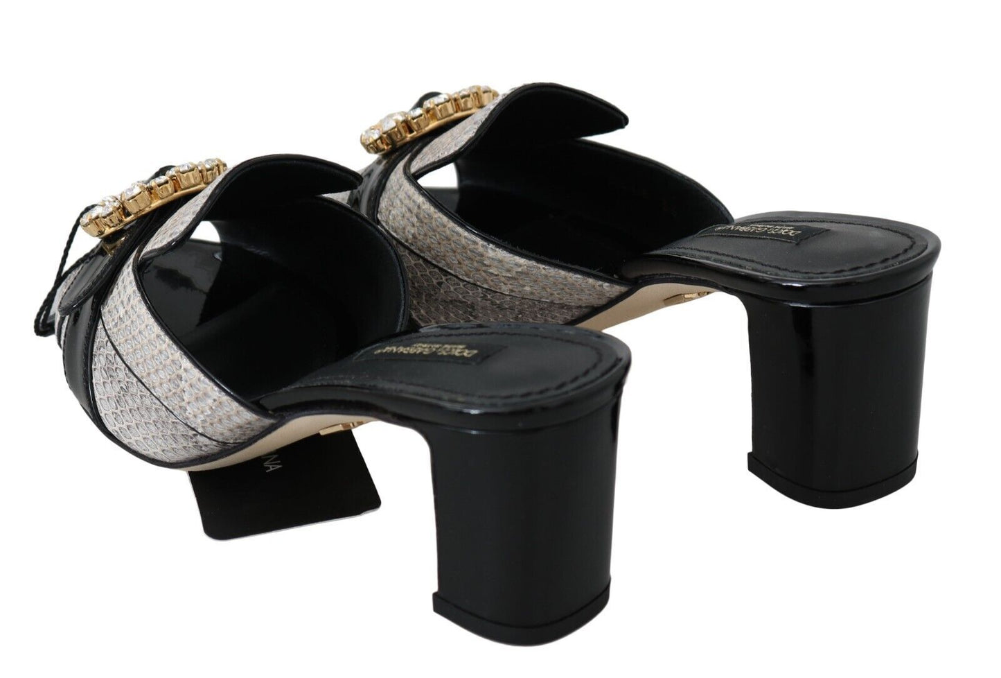 Sandales Dolce &amp; Gabbana en cuir exotique noir et gris avec cristaux