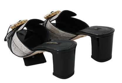 Sandales Dolce &amp; Gabbana en cuir exotique noir et gris avec cristaux