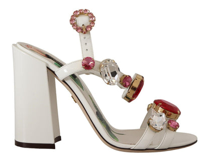 Sandales à talons Dolce &amp; Gabbana en cuir blanc et cristaux Keira