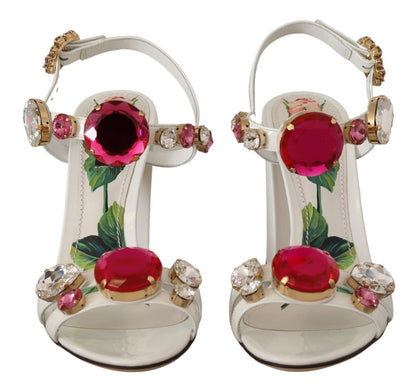 Sandales à talons Dolce &amp; Gabbana en cuir blanc et cristaux Keira