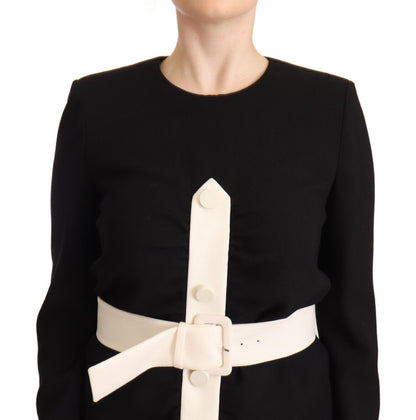 Givenchy – Schwarzes, langärmliges Mini-Etuikleid aus Wolle mit Gürtel