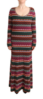 Robe fourreau longue en laine tricotée à rayures multicolores Missoni