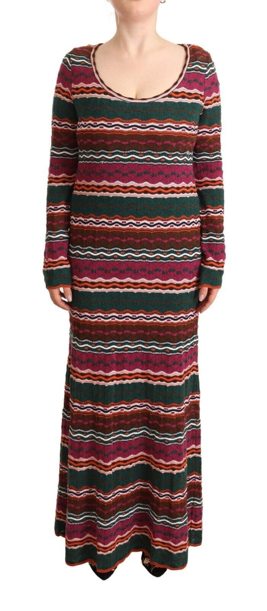 Robe fourreau longue en laine tricotée à rayures multicolores Missoni