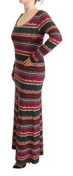 Robe fourreau longue en laine tricotée à rayures multicolores Missoni