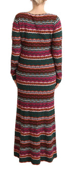 Robe fourreau longue en laine tricotée à rayures multicolores Missoni