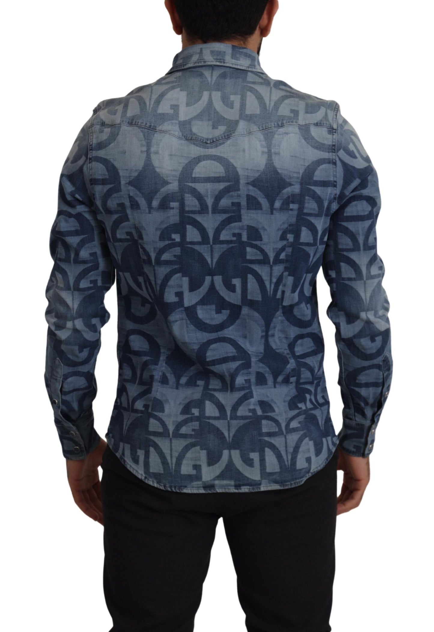Chemise slim décontractée en denim bleu stretch avec logo DG pour homme Dolce &amp; Gabbana