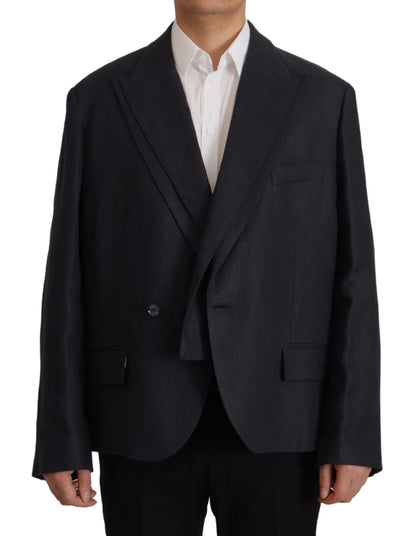 Veste blazer habillée en lin bleu Dolce &amp; Gabbana pour homme