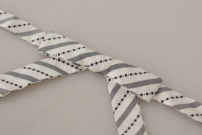 Dolce & Gabbana White Black Polka Dot 100% Silk Neck Papillon Bow Tie