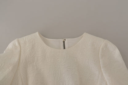 Dolce & Gabbana White Jaquard Midi Floral Sheath Brocade Dress
