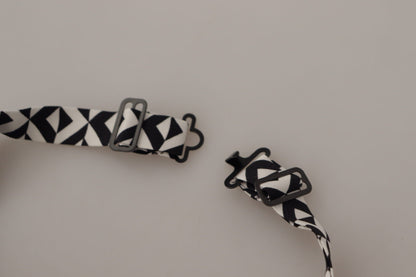Dolce & Gabbana Black White Geometric 100% Silk Adjustable Accessory Tie