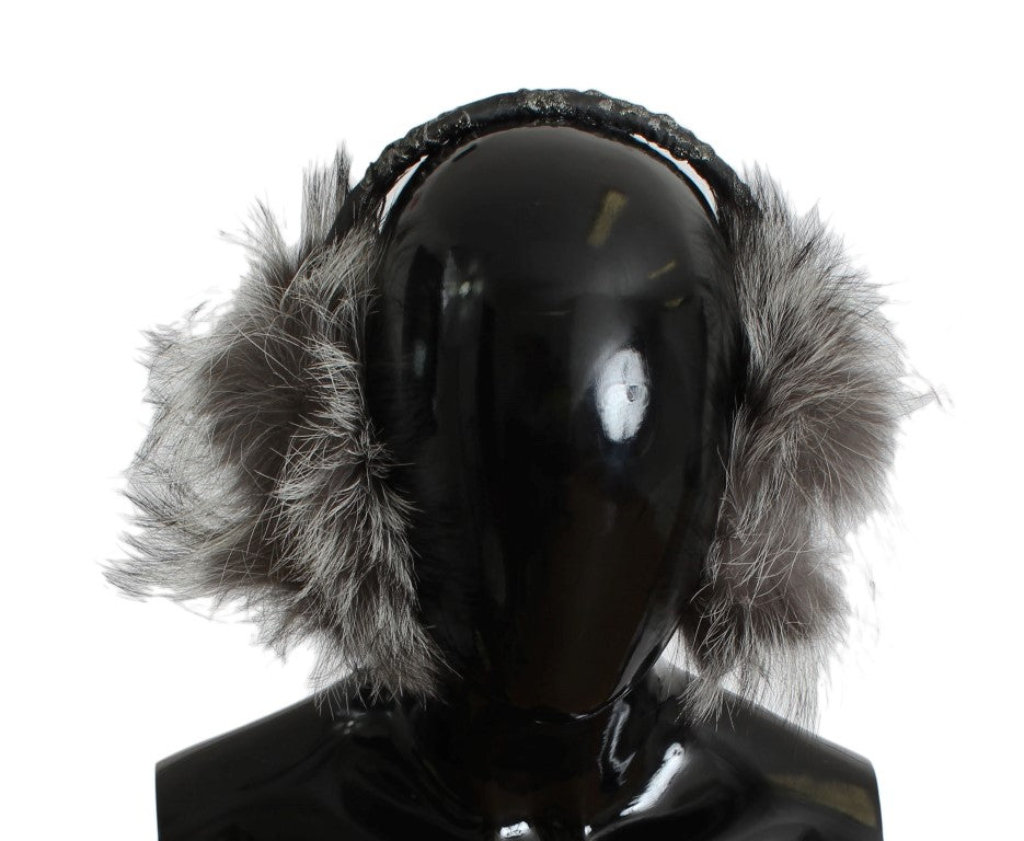 Cache-oreilles en fourrure de renard gris et cristaux Dolce &amp; Gabbana