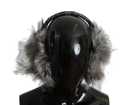 Cache-oreilles en fourrure de renard gris et cristaux Dolce &amp; Gabbana